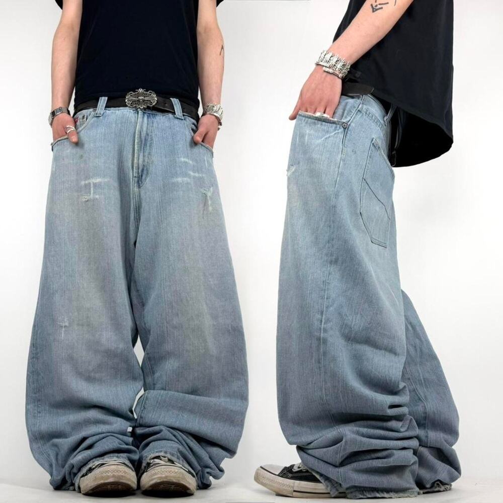 Vintage y2k grunge baggy wide leg faded archive skater embroidered jeans